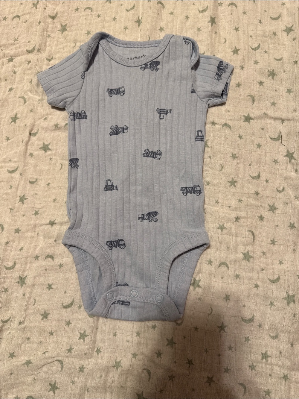 Carter's Light Blue Ribbed One-Piece Bodysuit with Navy Truck Print
